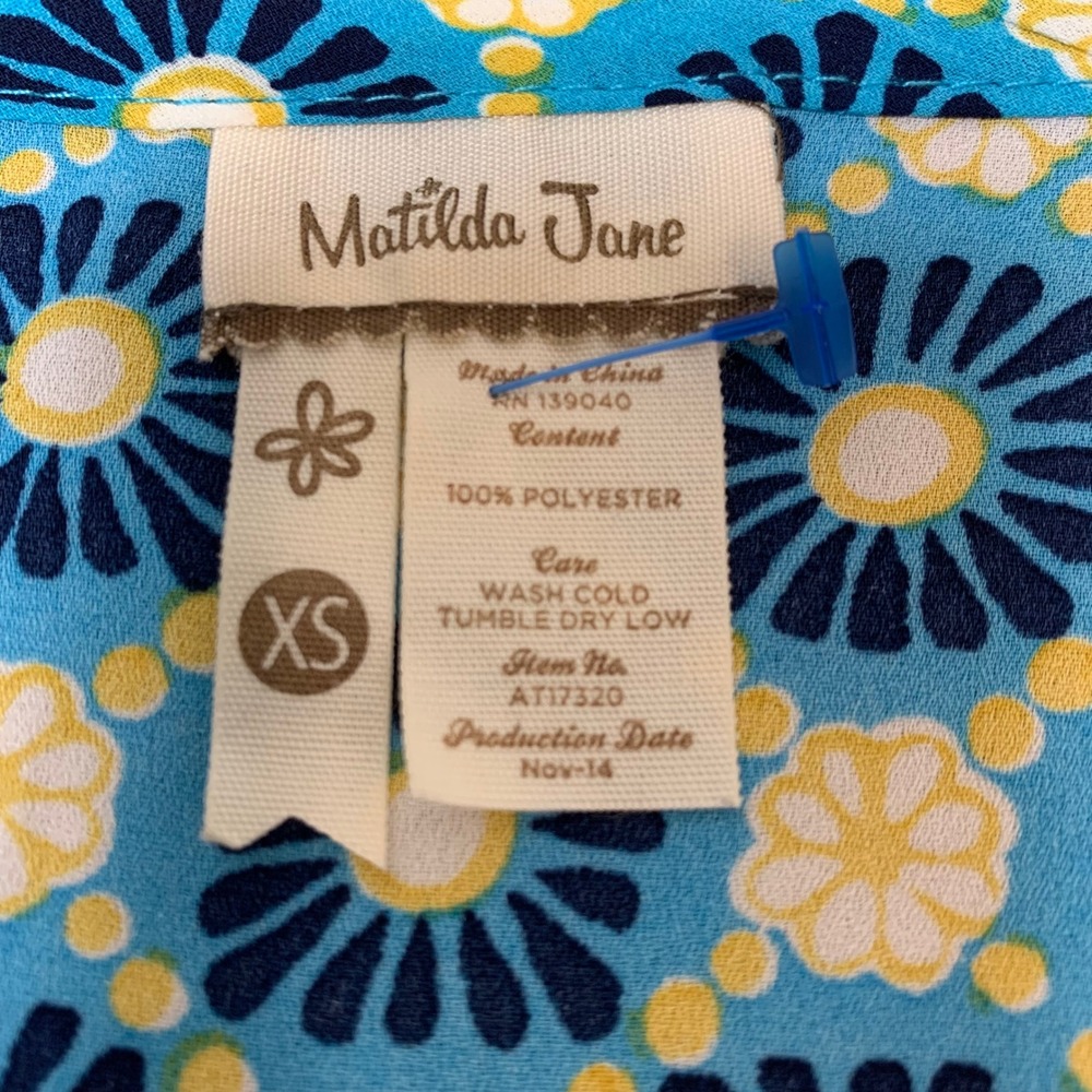 Matilda Jane Blouse Womens XS Blue Floral Lace Pintuck Excellent Boho Top - Picture 2 of 6